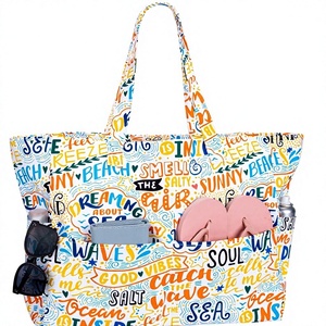 Bolso de playa de gran capacidad, bolso de lona con cremallera, bolso de hombro multicolor, bolso de viaje para vacaciones - Product Image 2