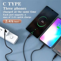 Câble USB Type C personnalisable en gros, 3 en 1, charge rapide et transfert de données, gaine en nylon, câble de chargeur de téléphone portable 3 en 1
