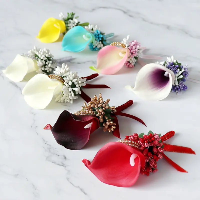 Hot Wedding Corsage chú rể cô dâu Corsage PU Calla Lily Trâm handmade prom Đảng nhân tạo bó hoa