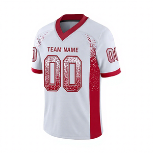Maillot de football américain personnalisé sublimé pour homme, blanc et rouge, col en V, manches courtes, anti-humidité, nom d'équipe imprimé 00, vêtement - Product Image 1