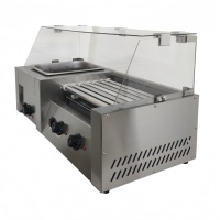 Gril à hot-dogs et cuiseur Oden 2-en-1 commercial 220V, machine à saucisses à 7 rouleaux avec pot à 9 grilles pour snack-bar