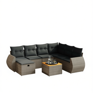 Ensemble de canapés de jardin en rotin gris foncé 6 places, mobilier d'extérieur résistant aux intempéries, design contemporain - Product Image 1