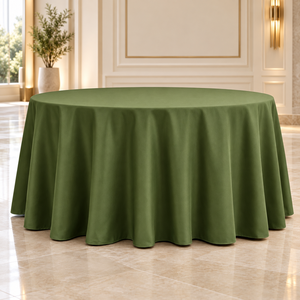 Mantel de Poliéster Verde Oliva Personalizado de 120 Pulgadas, Fácil de Cuidar, para Hoteles, Banquetes, Resorts, Eventos, Alquiler, Proveedor Mayorista - Product Image 1