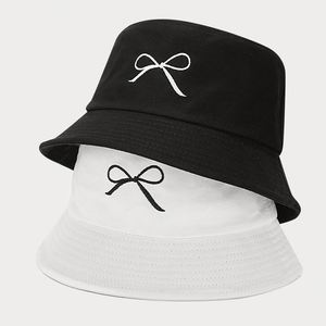 Korean Fashion Trend Bow Embroidery Ladies Bucket Hat Simple Macaron Beach Sun Hat with <b>Leaf</b> Pattern for Daily Casual Fishing - Product Image 3