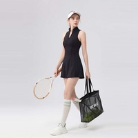 Ensemble robe de tennis vintage sans manches à col montant zippé, couleur unie, non transparente, extensible, séchage rapide, avec jupe de sport