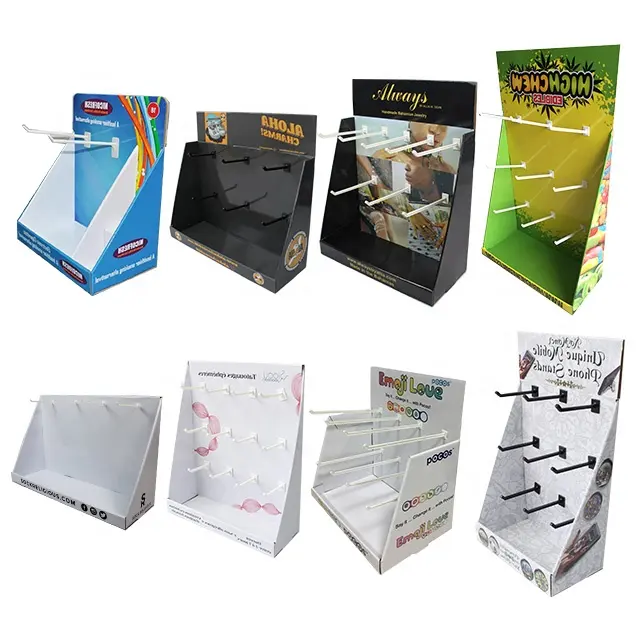 Custom Printed Hook Counter Stand Corrugated Peg Display POS Cardboard Display Stand With Hooks for Candy