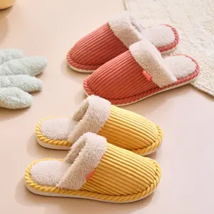 Corduroy Couple Home indoor Slippers Female Candy Color Thermal Hard-Wearing Casual Shoes woman shoes cotton slippers