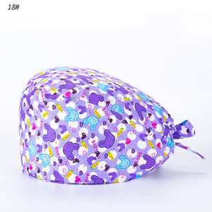 Nuevo estilo 100% algodón salón de belleza Pet <span class=keywords><strong>Hospital</strong></span> Scrub sombreros dentista enfermera gorra patrón impreso gorra quirúrgica con botón y corbata - Product Image 2