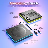 Grabadora de DVD Externa RGB 8X 24X, Lector de CD/DVD de Alta Velocidad con USB 3.0 para Laptop