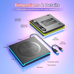 Lecteur de <span class=keywords><strong>DVD</strong></span> externe RGB 8X 24X, lecture et gravure haute vitesse de <span class=keywords><strong>DVD</strong></span> et CD, lecteur de CD <span class=keywords><strong>DVD</strong></span> USB 3.0 pour ordinateur portable - Product Image 6