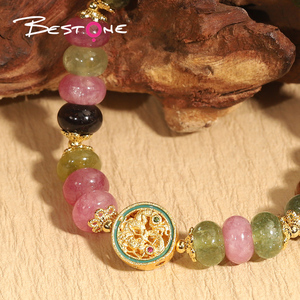 Красочная Йога чакра исцеляющая энергетическая Хрустальная бижутерия подарок натуральный разноцветный турмалиновый браслет из бисера с китайским шармом - Product Image 2