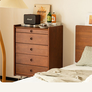 Japanese Style Five Drawer <b>Chest</b> Solid Wood <b>Storage</b> Cabinet Vintage Dresser For Bedroom Living Room - Product Image 3