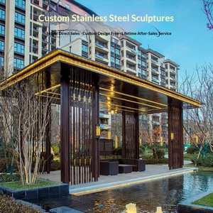 Grand pavillon et gazebo en acier inoxydable, structure miniature personnalisée en forme de feuille pour espace public de parc - Product Image 4