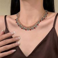 Collier vintage en dentelle perlée de style chinois avec accents rouges/bleus, élégant, multicouche, pour femme, idéal pour le quotidien, cadeau