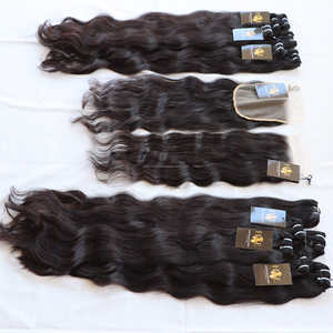 Faisceau de cheveux de temple indien vierge brut non transformé tissage de cheveux humains paquets de cheveux humains vierges naturels péruviens avec fermeture à lacet - Product Image 1