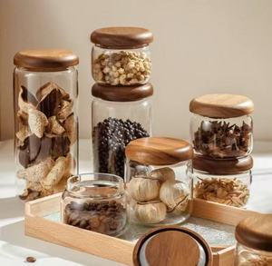 <span class=keywords><strong>Barattolo</strong></span> di vetro trasparente a righe con copertura in bambù, contenitore rotondo piccolo per cucina a prova di umidità, <span class=keywords><strong>barattolo</strong></span> in vetro per caffè di grado alimentare - Product Image 2