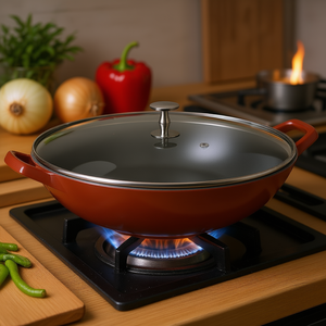 Wok con tapa de vidrio de 32 cm para cocinar a la wok - Product Image 3