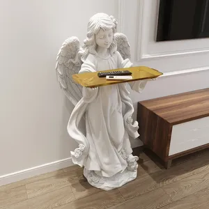 Sculpture Alice Angel Girl avec grand plateau, crème, style vintage français, décorations de sol, ornement de salon, en résine, souvenir - Product Image 2