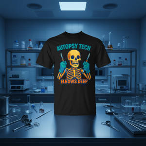 T-shirt Autopsy Tech Skeleton Elbows Deep Pathology - Product Image 3