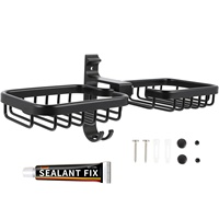 Porte-savon mural en aluminium sans perçage, finition chromée, double plateau, design pour la douche, antirouille, auto-drainant