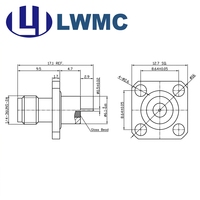 Connecteur femelle LWMC SMA à 4 trous, montage sur bride, réceptacle, distance entre centres maximale de 1,30 m, pas de broches de 0,5 mm, étanchéité hermétique jusqu'à 18 GHz