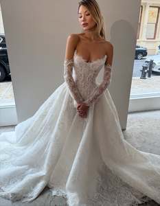 Abito da <span class=keywords><strong>sposa</strong></span> Ruolai HL711 Princess con maniche separate, perle, vita basque e pizzo per la <span class=keywords><strong>sposa</strong></span> - Product Image 2