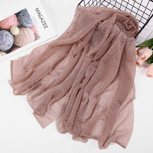 Elastic Gold Wire Ethnic <b>Scarves</b> & Shawls Lurex Pearl Smooth Polyester Muslim Hijab Classic Crepe Long Pleated <b>Head</b> Swaddles - Product Image 5