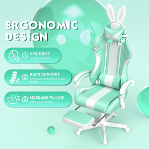 Chaise de jeu verte Hellos rose blanc cuir <span class=keywords><strong>bureau</strong></span> à domicile femmes fille coupe chat jeu réglable inclinable <span class=keywords><strong>bureau</strong></span> jeu chaise d'ordinateur - Product Image 3