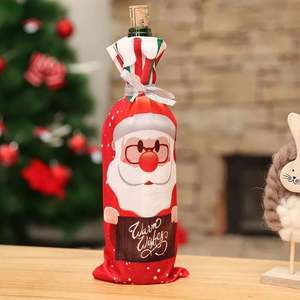 I-0120 Funda para Botella de Vino Navideña Barata y de Alta Calidad, Decoración Navideña con Diseño de Papá Noel y Muñeco de Nieve para la Mesa Familiar - Product Image 4