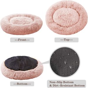 Customized Winter Pet Cat Donut <b>Dog</b> <b>Bed</b> Waterproof Machine Washable Solid Pattern Removable Cover Soft Plush Faux Fur Packed - Product Image 4