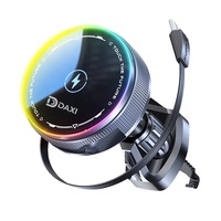 Support de téléphone magnétique pour voiture avec chargeur sans fil rapide 15W, lampe d'ambiance RGB, câble rétractable et fixation réglable pour grille d'aération