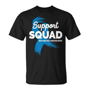 T-shirt Support Squad per la consapevolezza sul diabete, design con nastro blu, taglia unisex per adulti - Product Image 2