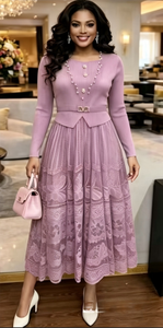 Abiti da Donna Eleganti Miyake di Alta Qualità, Manica Lunga, Stile Semplice con Cintura, Vestiti Casual da Donna in Tinta Unita - Product Image 2