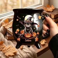 Mug à boisson chaude créatif en grès, motif dessin animé, avec couvercle, motif chaudron de sorcière, pour Halloween, compatible micro-ondes et lave-vaisselle, avec fonction de conservation de la chaleur