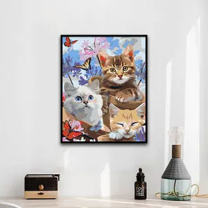 手描き落書きかわいいペット猫減圧DIYデジタル油絵動物寝室リビングルーム装飾吊り下げ絵画