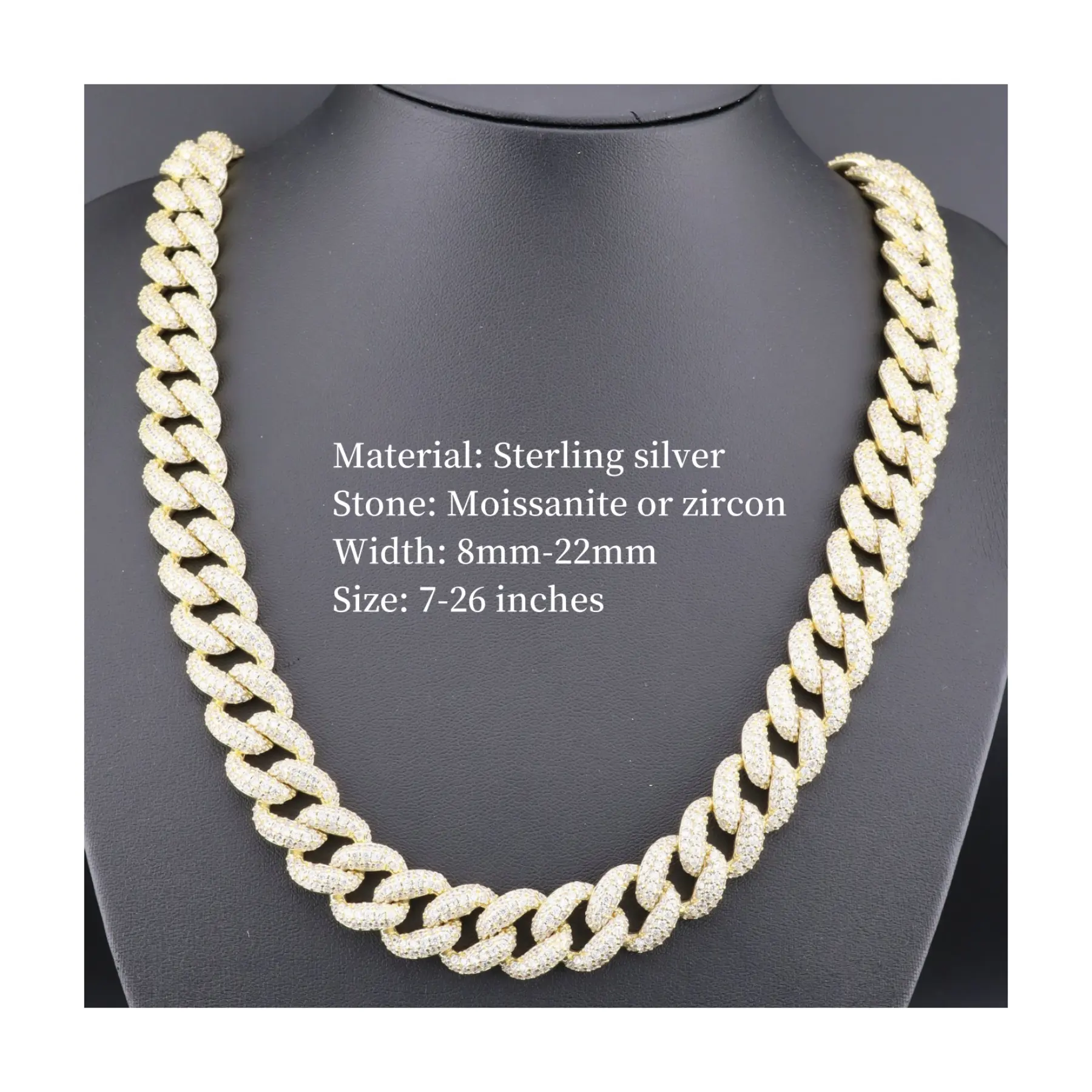 Collana alla moda creatrice di gioielli personalizzati 925 collana in argento Sterling Cz collana di zirconi gioielli placcati in oro catena a maglie cubane