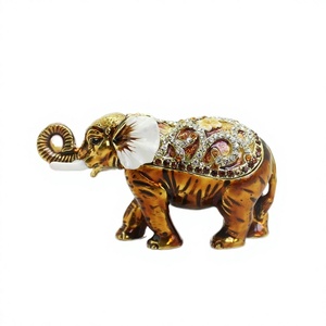 SHINNYGIFTS Gold-Plated 3D Metal Craft Pewter Enamel Elephant Mascot Figurine <b>Trinket</b> Jewelry Gift <b>Box</b> Feng Shui Polished Home - Product Image 2