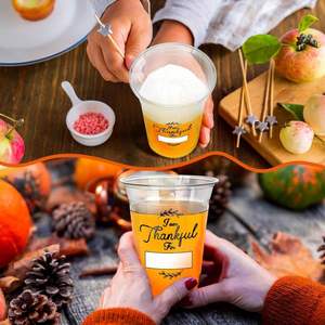 Gobelets jetables en plastique transparent à fond plat de 98 mm pour la vente en gros, personnalisables pour la fête de Thanksgiving, pour la crème glacée, le bubble tea, la vodka - Product Image 2
