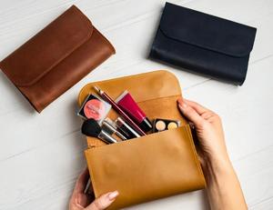 Leather <b>Makeup</b> Bag, Personalized Cosmetic Bag, Travel <b>Makeup</b> Bag, Women's Toiletry Bag, Cosmetic Sleeve <b>Case</b>, - Product Image 2