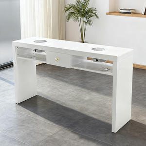 Secador de uñas blanco de madera profesional, estación de Spa de esmalte, mesa de <span class=keywords><strong>escritorio</strong></span> de uñas de manicura de doble Plaza con colector de polvo para salón de uñas - Product Image 1