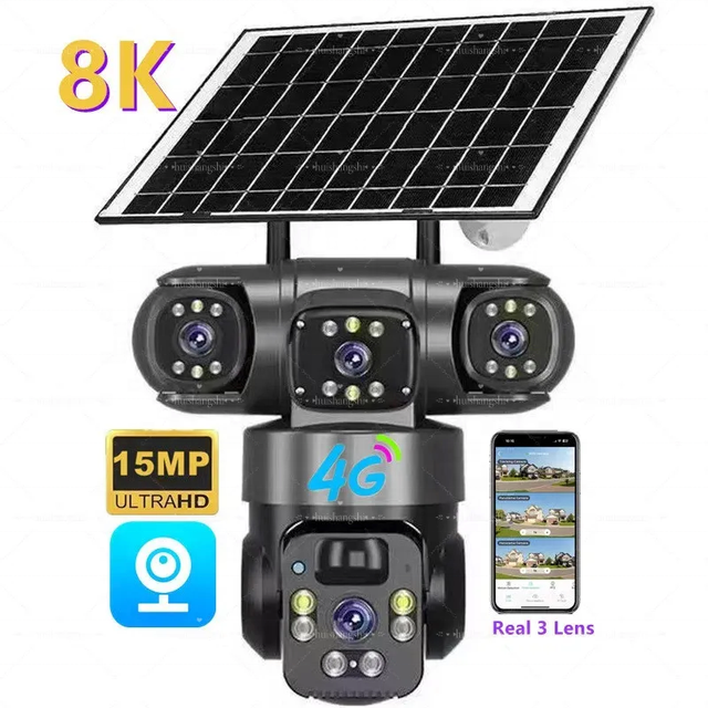 V380 Pro Real 3Lens 8K 15MP 4g Solar AI Camera Outdoor Auto Track Wifi Wireless IP Network CCTV Security Cameras