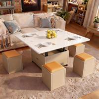 Table basse moderne de luxe multifonctionnelle, relevable et pliable, avec rangement et tabourets pour salon