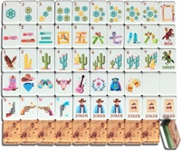 XuMoZC Ensemble de Mahjong Américain Design Cowboy, Tuiles Acryliques de Haute Qualité de 1,2 pouce, 160 Tuiles à Quatre Couches, Motifs d'Arbres, Chine