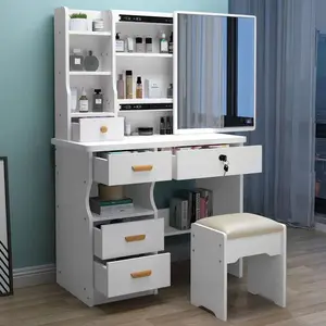 Most Popular White Color Corner Hollywood Vanity Women Bedroom Sets Multifunctional Makeup Table Dressers with Mirror