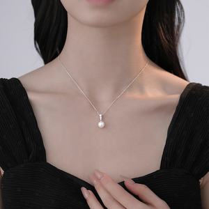 Collier avec pendentif en perle <span class=keywords><strong>blanche</strong></span> en argent sterling S999 de style japonais pour femme, collier sans plomb avec 3 zircons et CZ, bijoux cadeaux en argent - Product Image 2