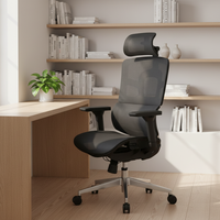 Chaise de bureau ergonomique moderne pivotante avec support lombaire, appui-tête réglable, dossier haut en maille de luxe, pour personnel, en nylon