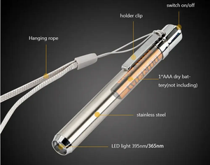 स्टेनलेस स्टील 1w 365nm 395nm Uv फ्लैशलाइट पोर्टेबल अल्ट्रा वायलेट लाइट फ्लोरोसेंट सामग्री डिटेक्टर पेन - Product Image 5
