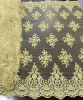 Tela de Tul con Lentejuelas y Cuentas Bordadas a Máquina, Color Amarillo, para Vestidos, Bolsos de Boda, Venta al Por Mayor