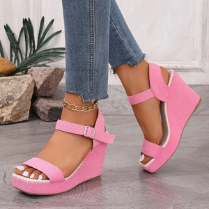 Sandales compensées en daim à bout carré pour femme, nouvelle collection été, style européen et américain, semelle épaisse, sandales romaines, vente en gros - Product Image 6