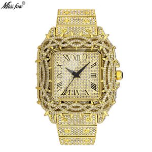 <span class=keywords><strong>2026</strong></span> 미스폭스 남성용 시계 패션 럭셔리 골드 사각 다이아몬드 풀 스타 남성 시계 스켈레톤 플라워 쿼츠 손목시계 - Product Image 1